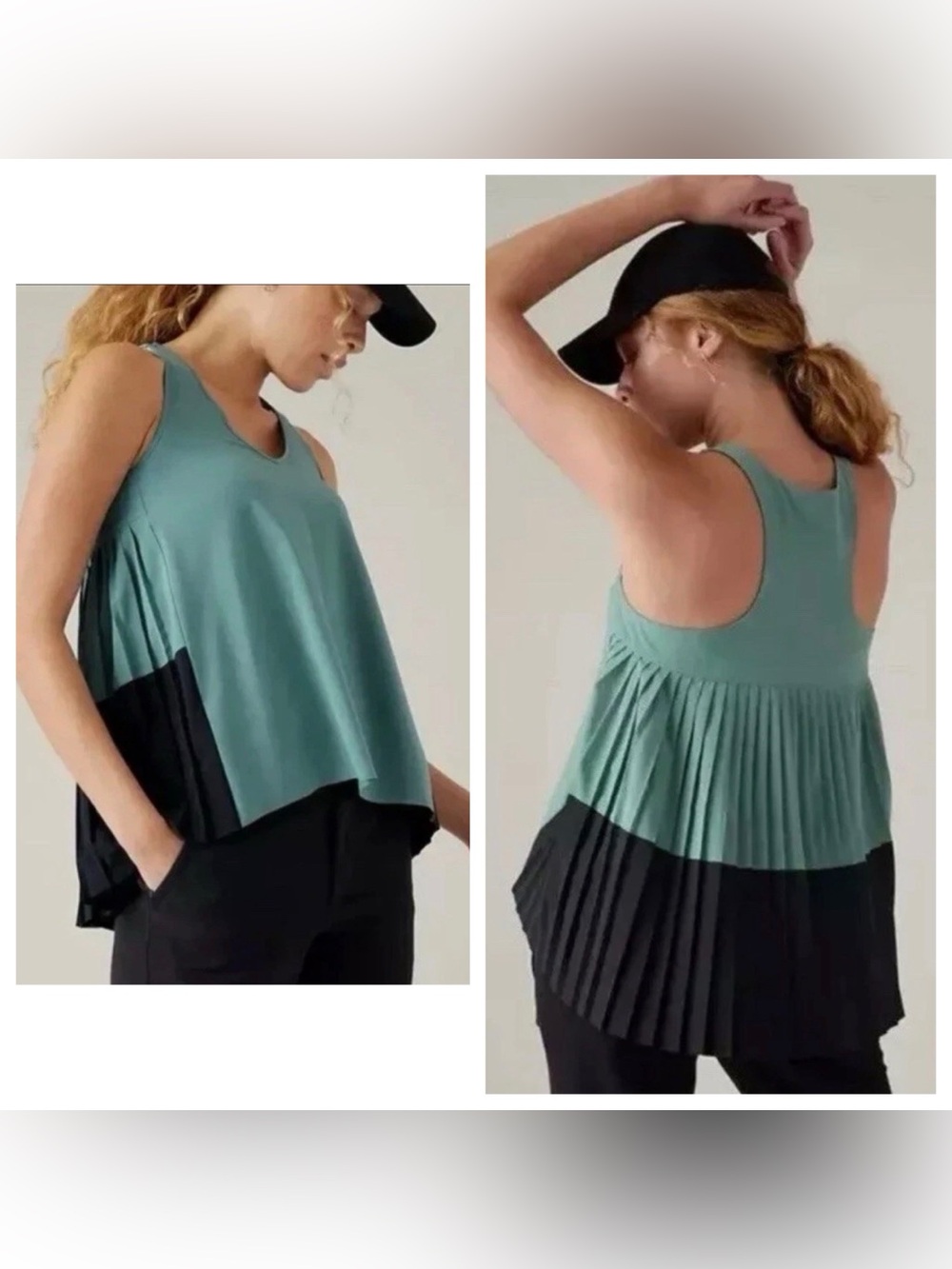 Athleta Swing Forward Pleated top teal black size large